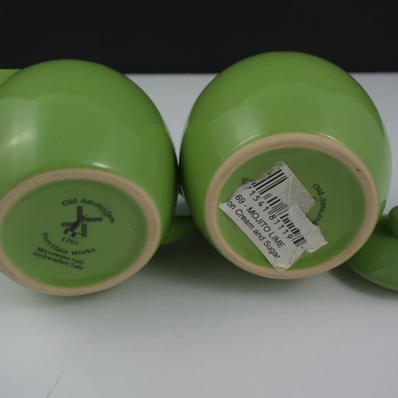 Old Amsterdam Porcelain Works Mojito Lime Creamer & Sugar Set EUC Like New - Picture 5 of 8